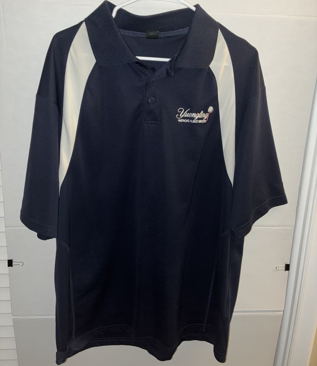 Yengling Men's Navy White Colorblock Short Sleeve Logo Polo Shirt Size L