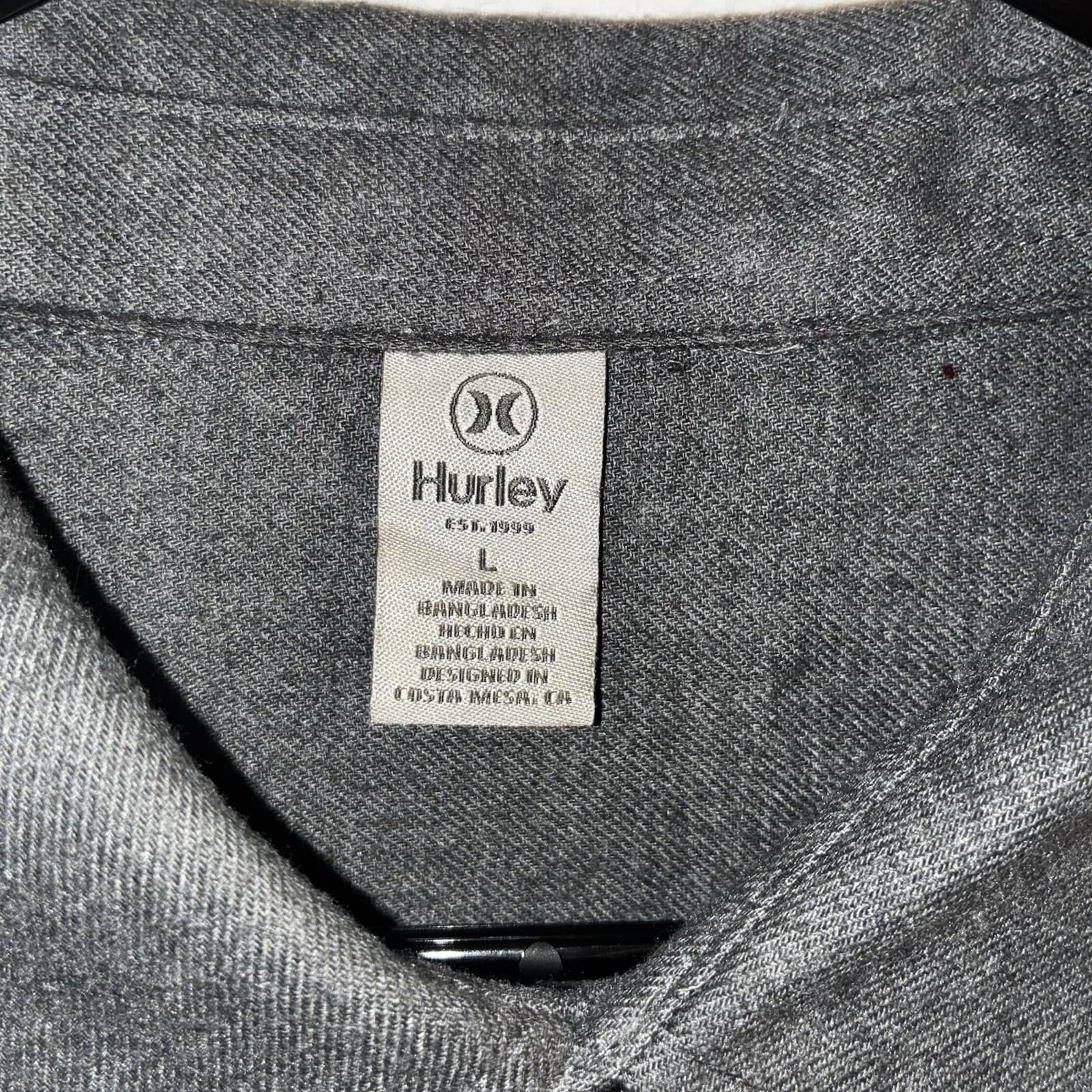 Hurley Men's L Solid Gray Cotton Woven LS Button-Up Point Collar Pockets - Thumbnail 2