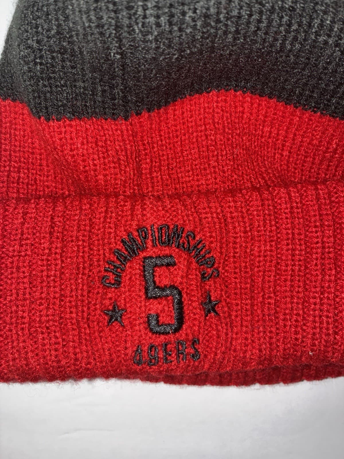 New Era San Francisco 49ers NFL Knit Pom Beanie Hat Red Black White - Thumbnail 2