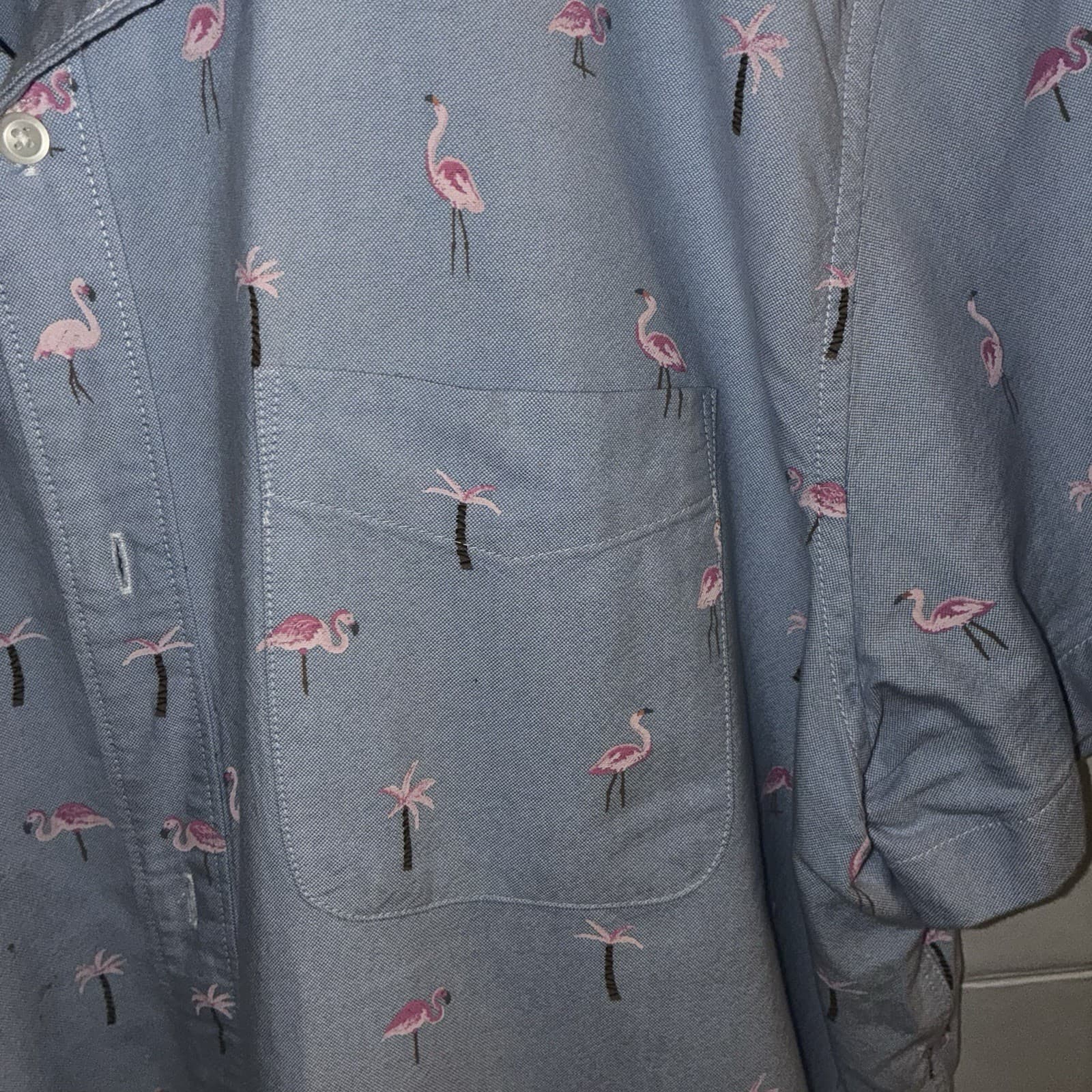 American Eagle Men's XXL Blue Tropical Floral Print SS Button-Up Point Collar - Thumbnail 3
