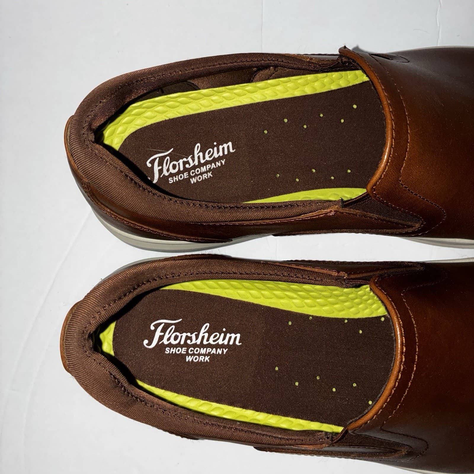 Florsheim Men’s Slip-On Casual Shoes Brown Leather Round Toe US Size 11eee - Thumbnail 3