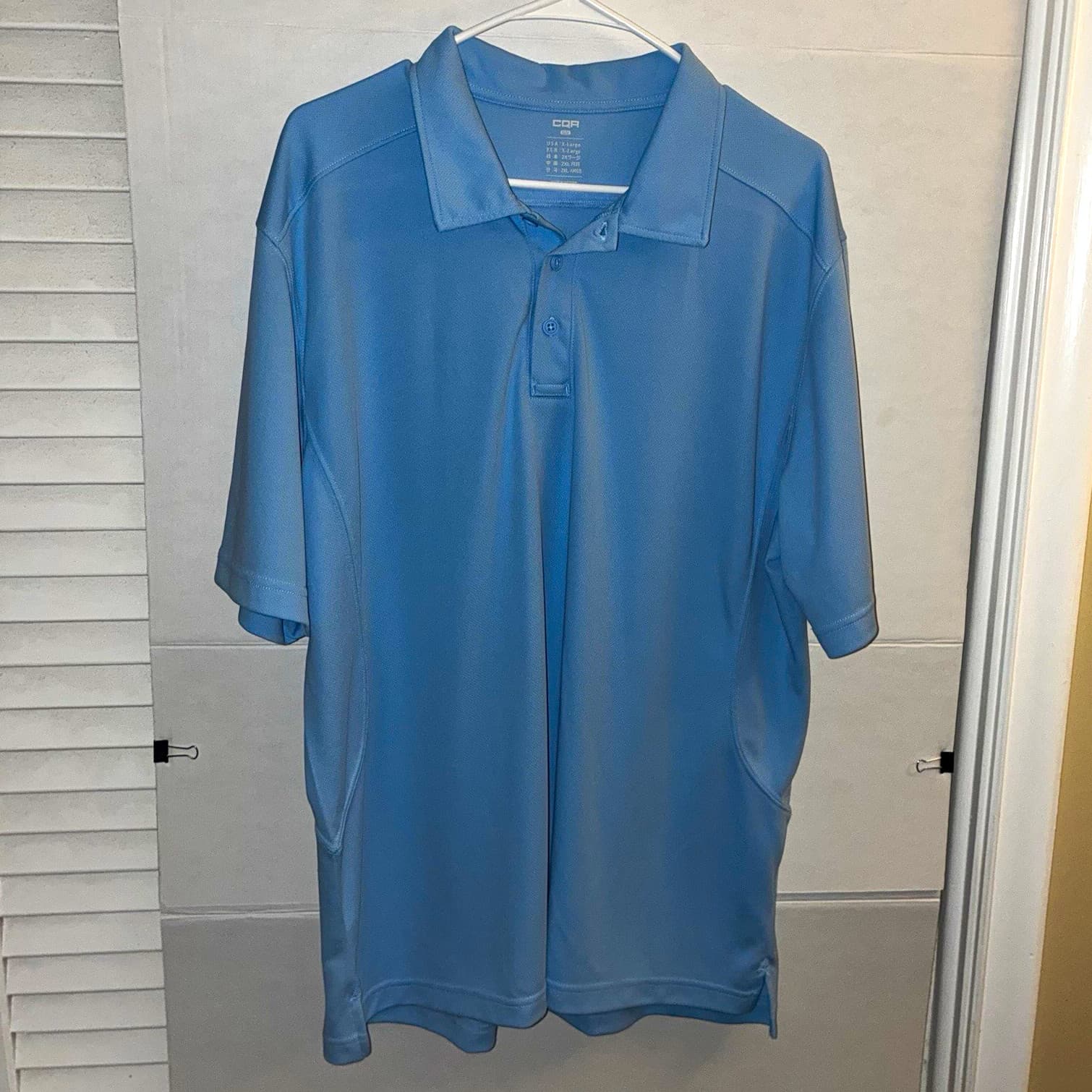 CQR Men's Blue Solid Short Sleeve Collared Button Polo Shirt Size XL
