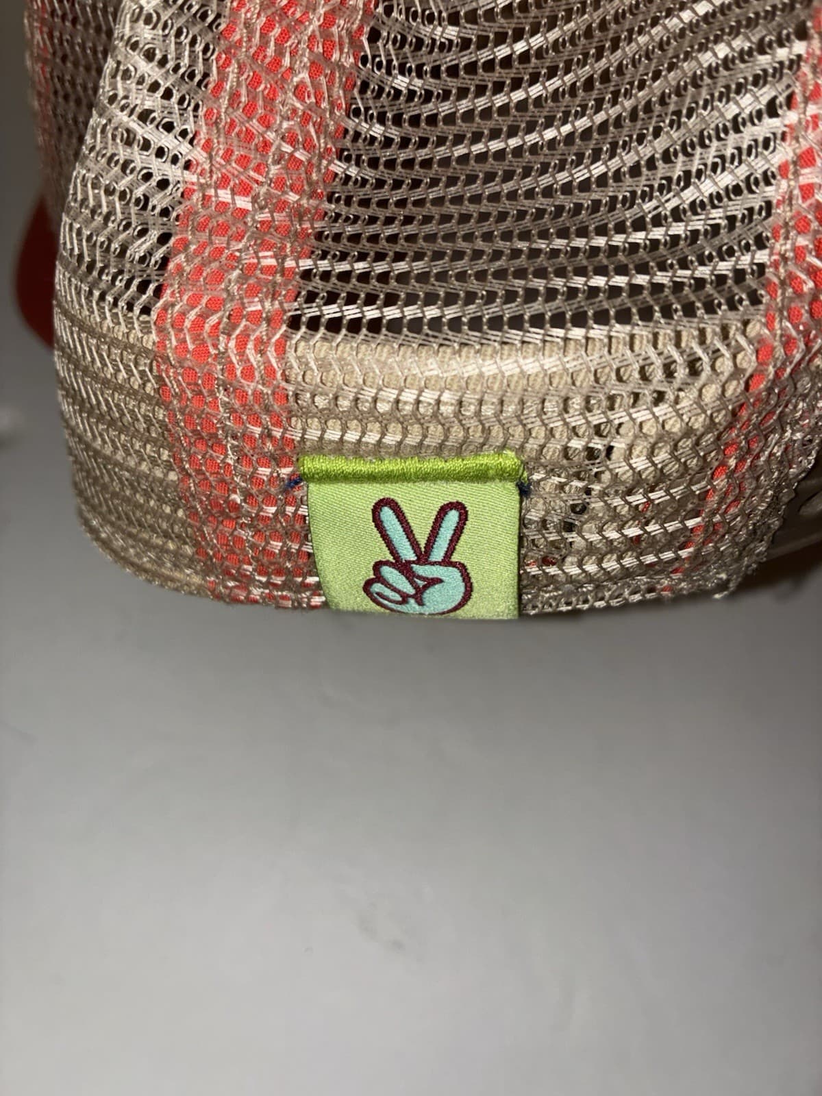 Big truck Red/Tan Trucker Hat Mesh Back Men's Casual Solid Peace Sign Theme - Thumbnail 3