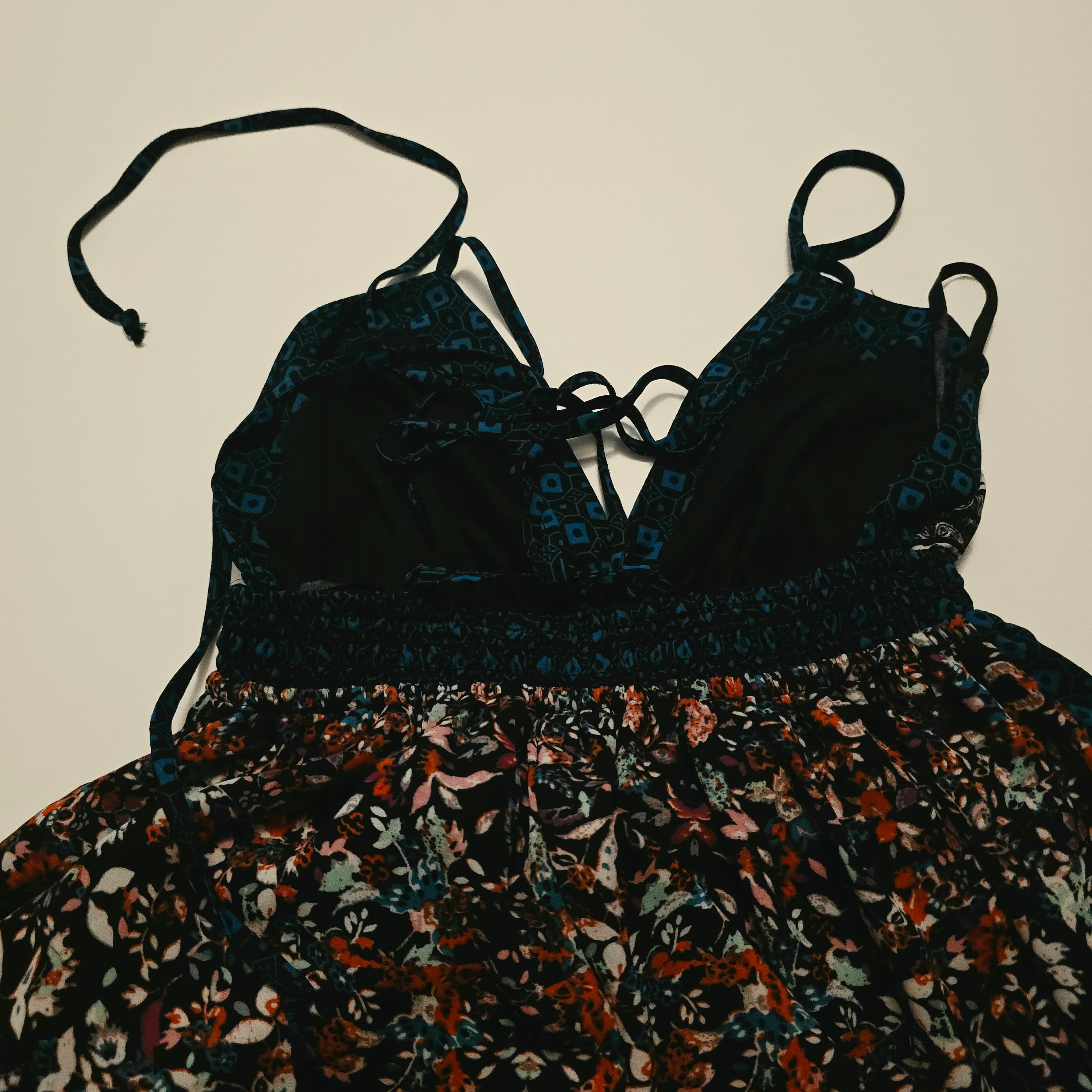 Fire Los Angeles Floral Maxi Dress XS Halter Smocked Waist - Thumbnail 3