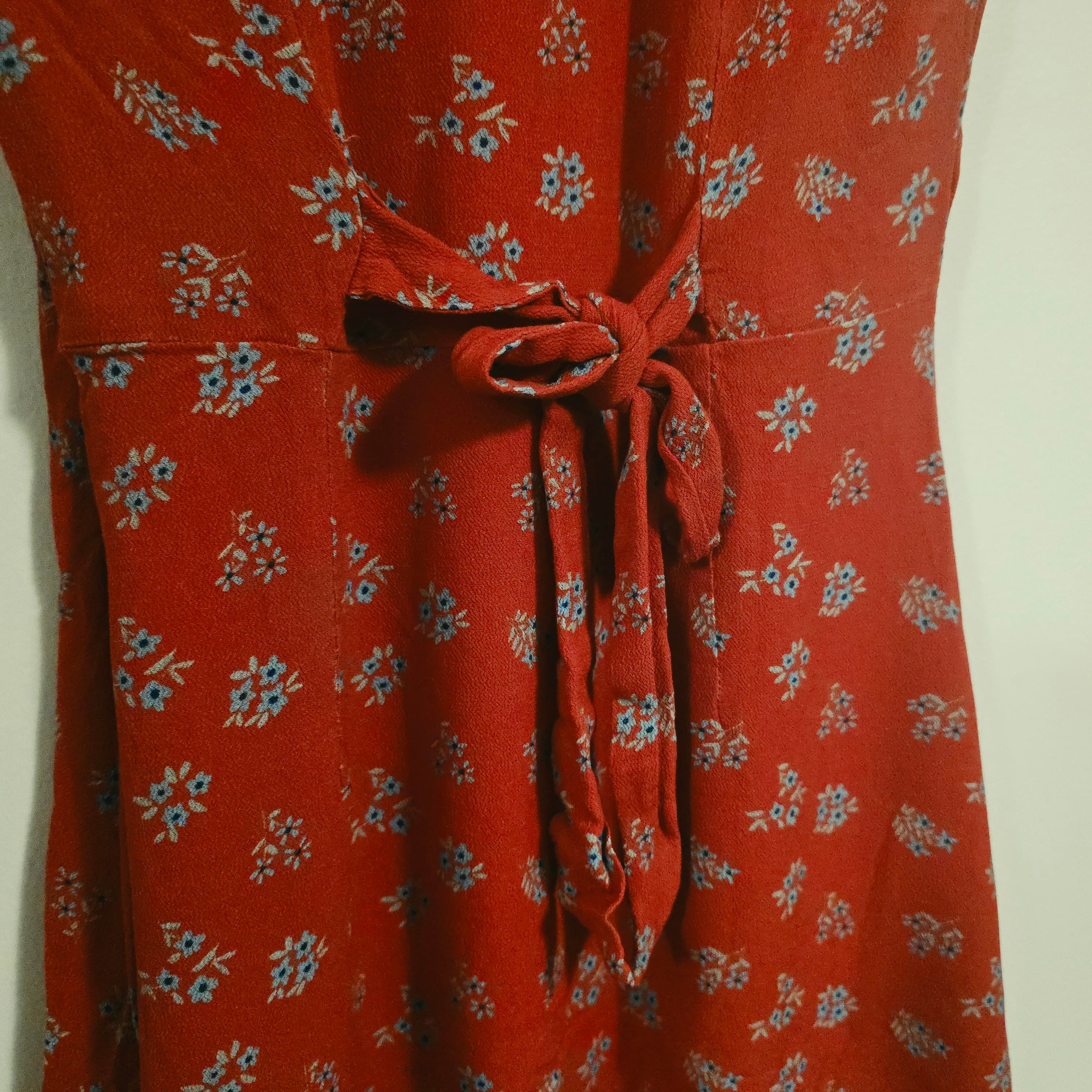 Y2K Princess Polly Red Floral A-Line Dress with Tie Waist - Thumbnail 3