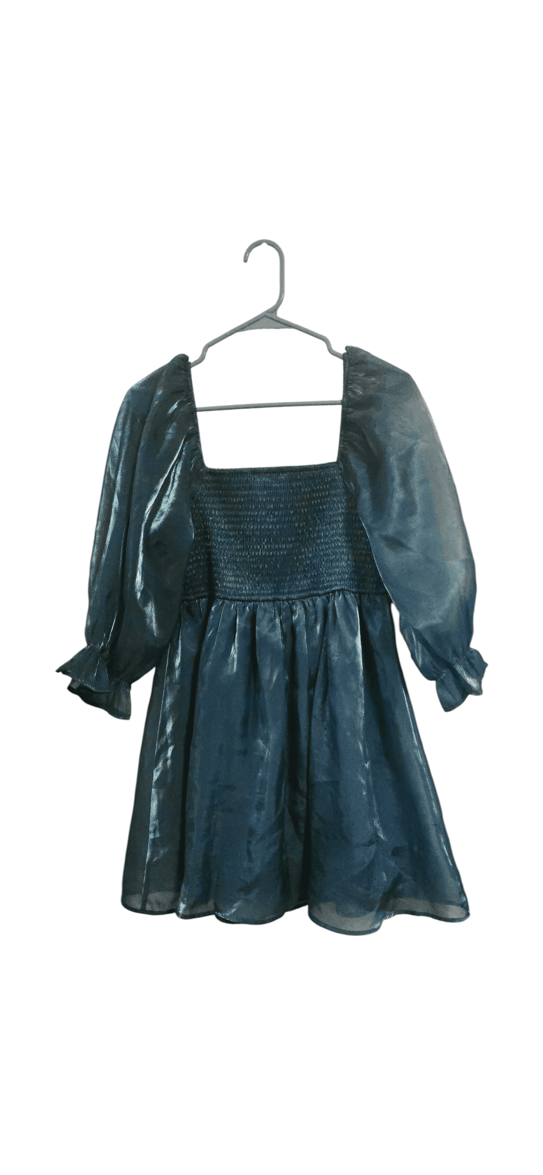 Thirty Thirty Shimmer Teal Organza Puff Sleeve Dress XL - Thumbnail 2