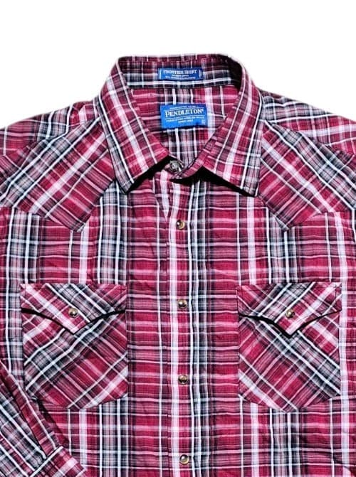 Pendleton Frontier Shirt Red Plaid Long Sleeve Pearl Snap Western Mens Large - Thumbnail 3