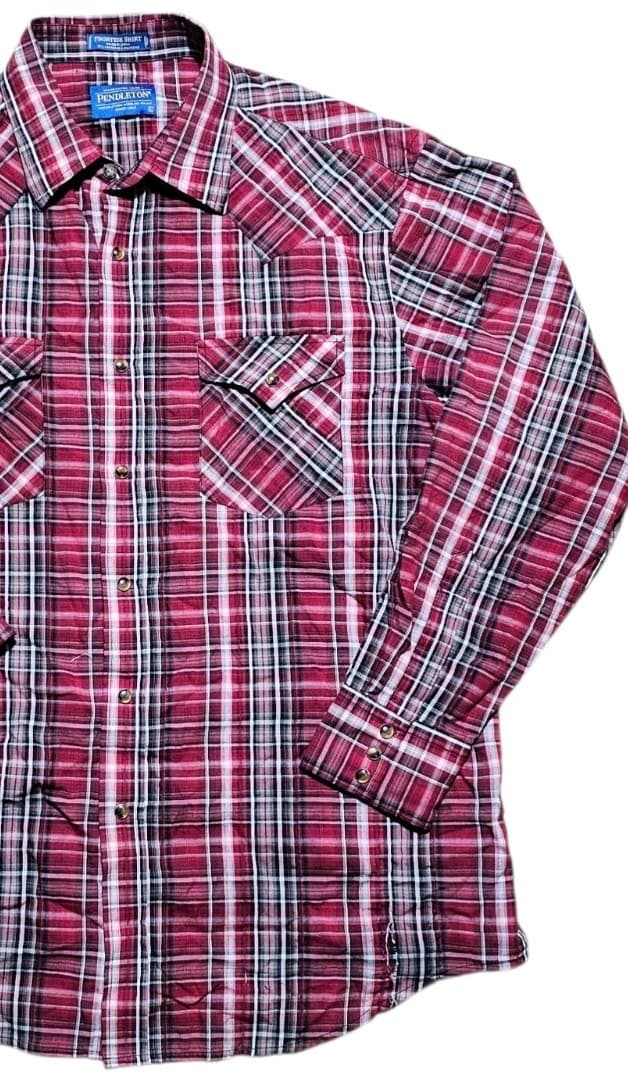 Pendleton Frontier Shirt Red Plaid Long Sleeve Pearl Snap Western Mens Large - Thumbnail 5