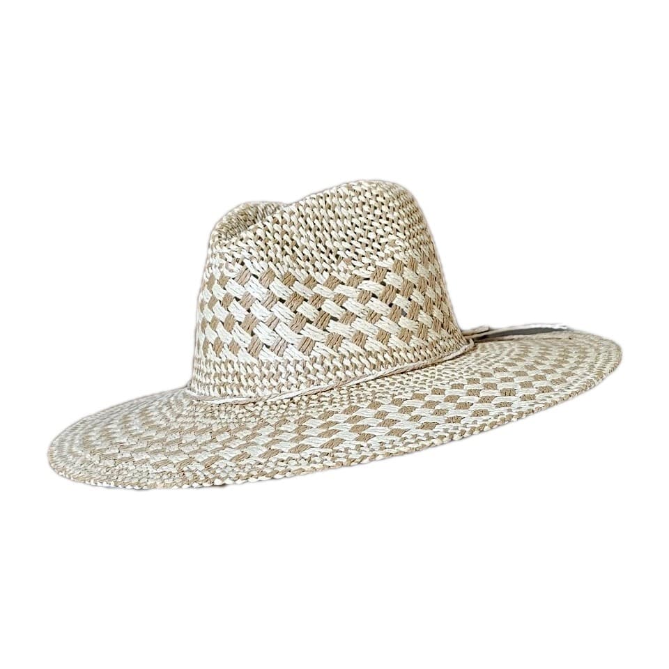 Checkered Straw Weave Sun Hat One Size (Nwt)