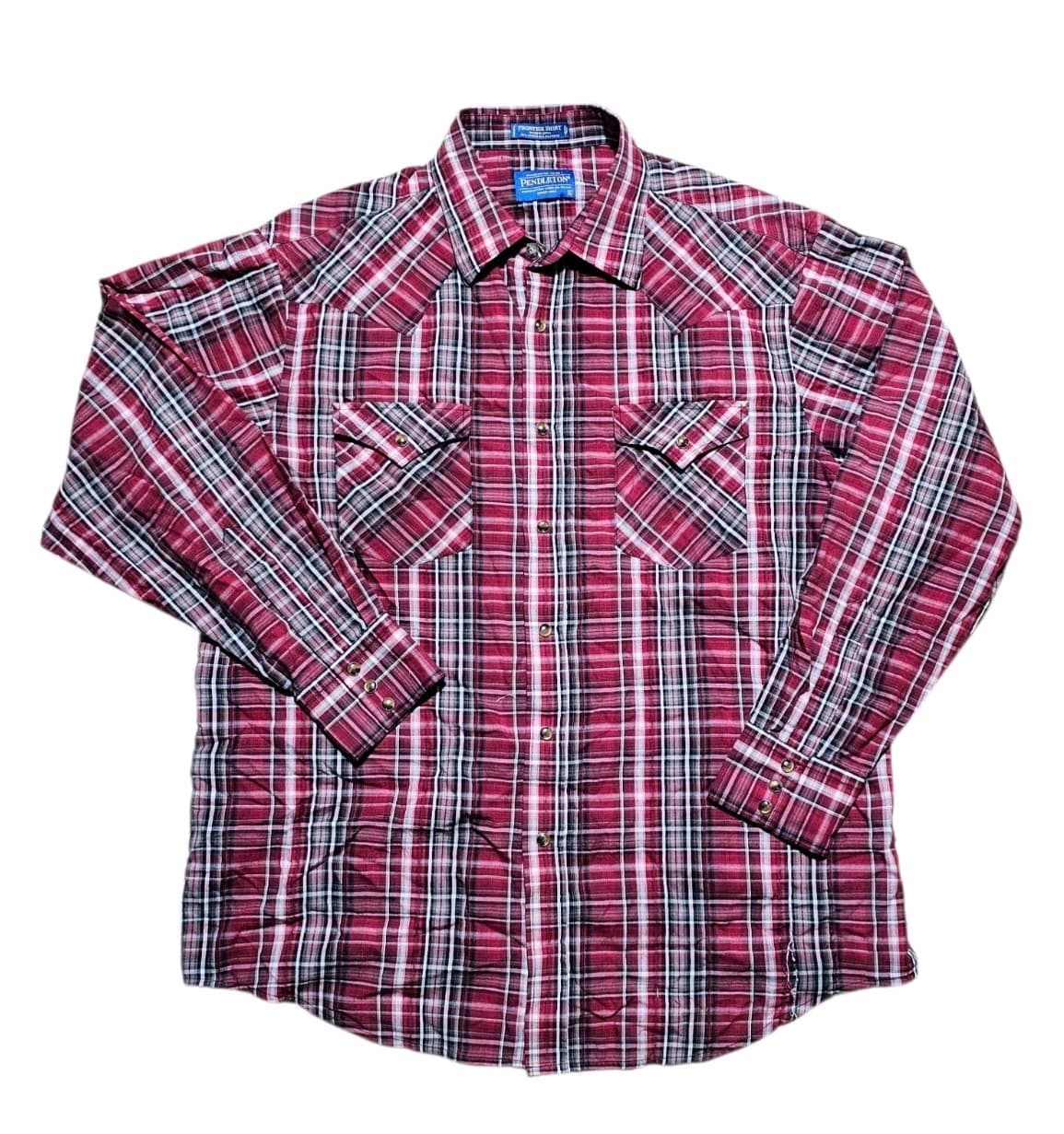 Pendleton Frontier Shirt Red Plaid Long Sleeve Pearl Snap Western Mens Large