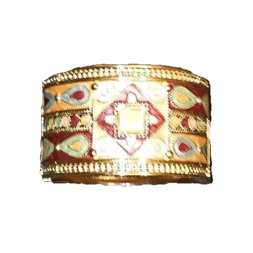 Vintage colorful enamel bracelet wide band hinged gold Egyptian/Tibetin - Thumbnail 3