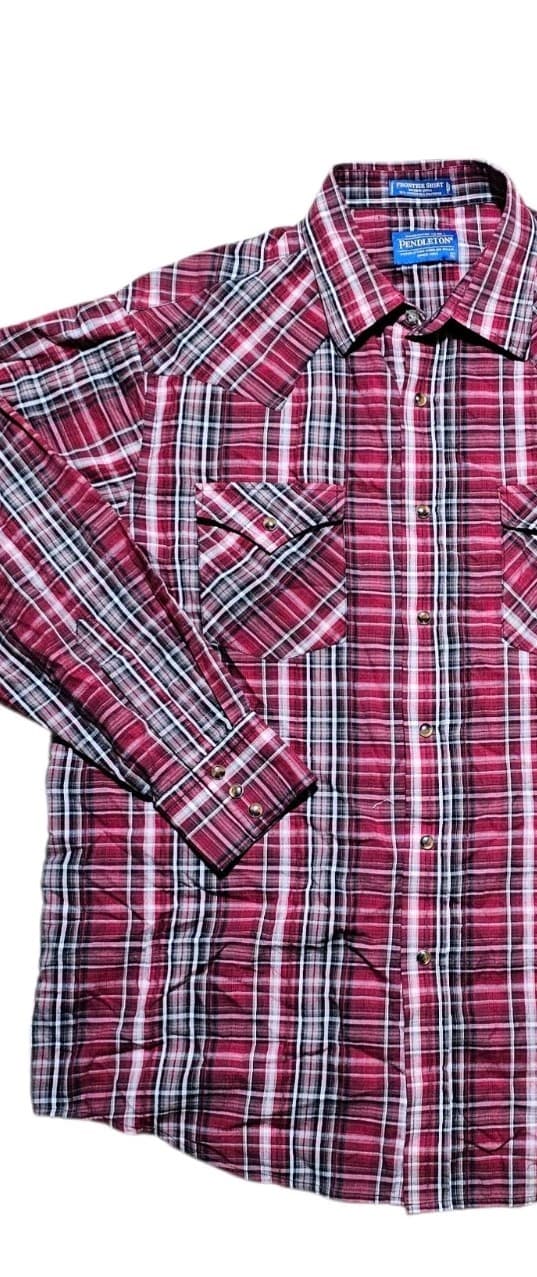 Pendleton Frontier Shirt Red Plaid Long Sleeve Pearl Snap Western Mens Large - Thumbnail 4