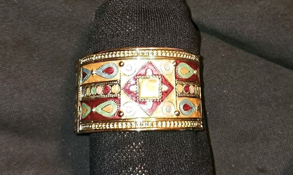 Vintage colorful enamel bracelet wide band hinged gold Egyptian/Tibetin - Thumbnail 9