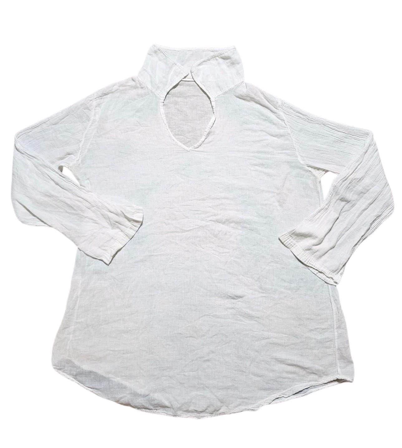 Woman's White Gauze Key Hole Vneck Long Tunic No Tags - Thumbnail 7