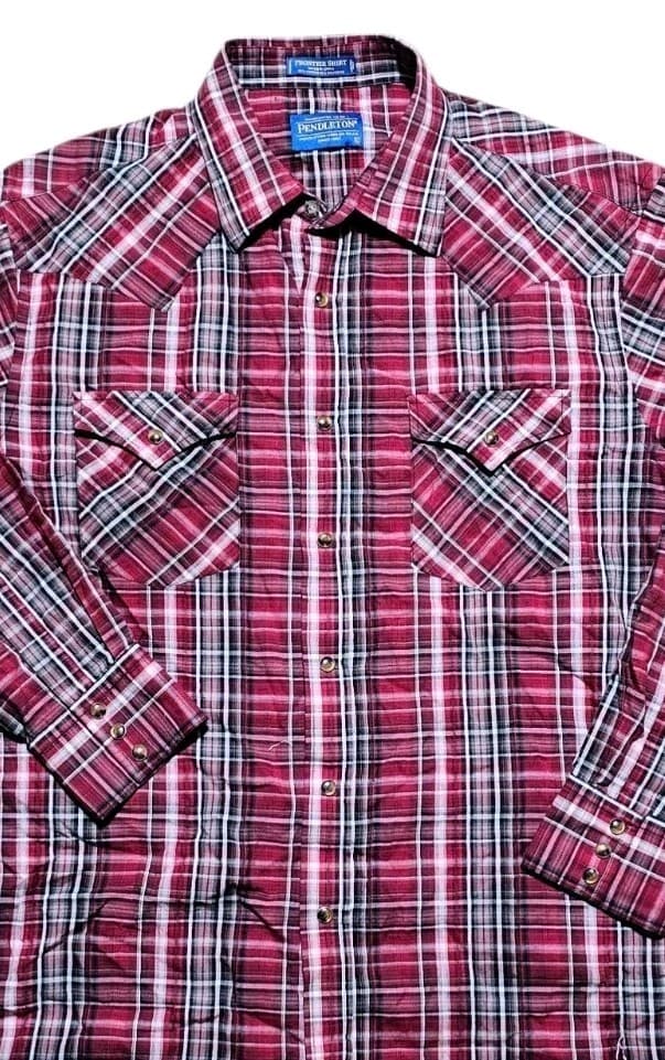Pendleton Frontier Shirt Red Plaid Long Sleeve Pearl Snap Western Mens Large - Thumbnail 2