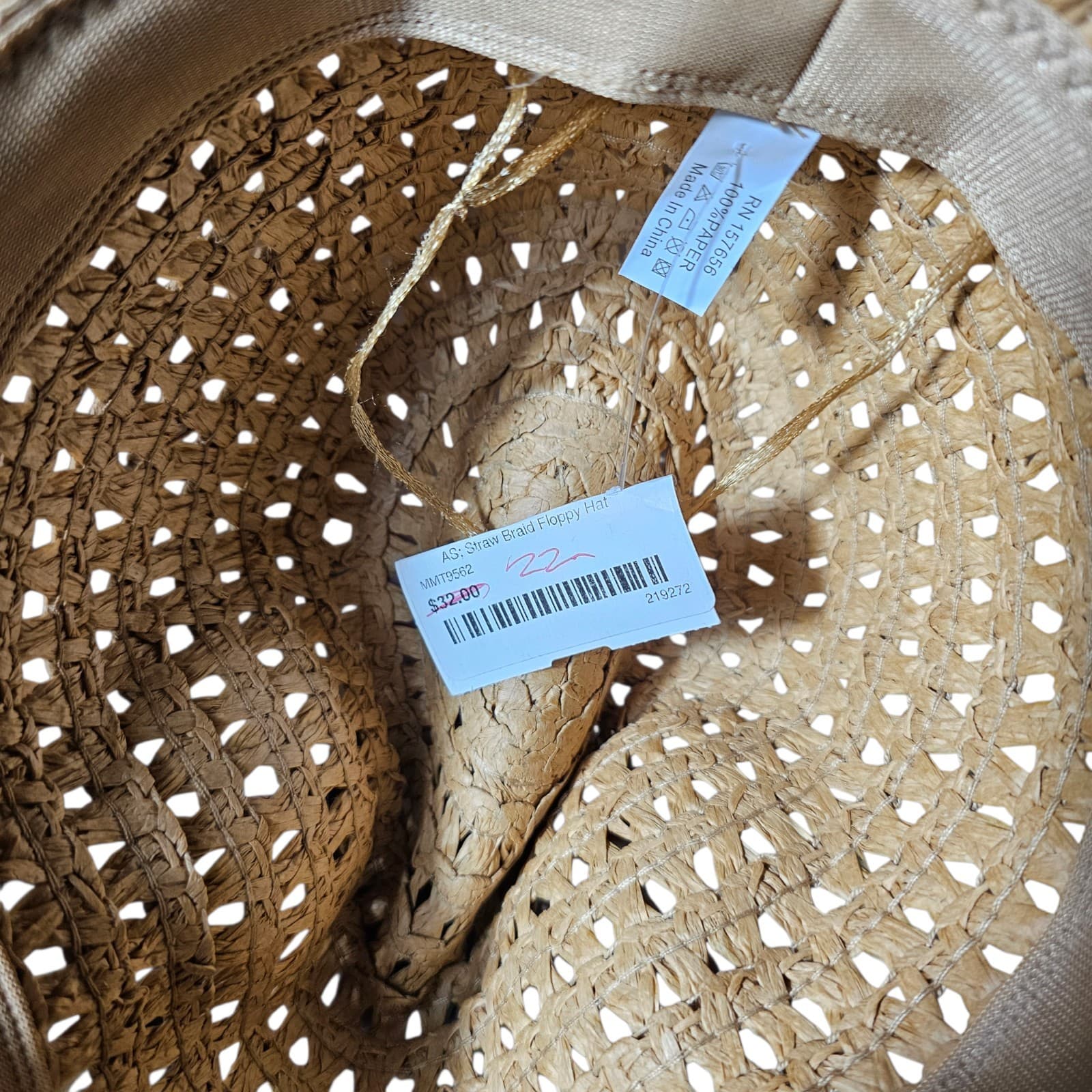 Straw Braid Floppy Sun Hat (Nwt) One Size Fits All - Thumbnail 8