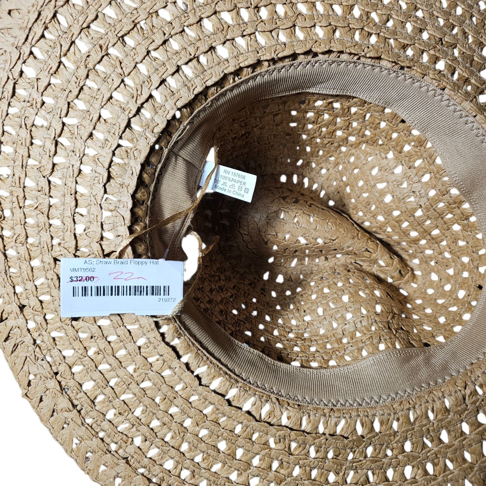 Straw Braid Floppy Sun Hat (Nwt) One Size Fits All - Thumbnail 7