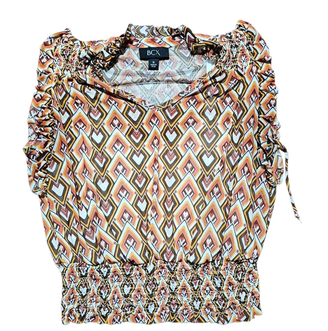 Bcx Womans Geometric Organg Blouse Size M