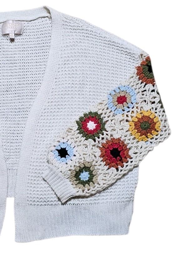 Audry Parks Granny Square Crochet Sleeve Open Front Cardigan Womans Size Med - Thumbnail 4