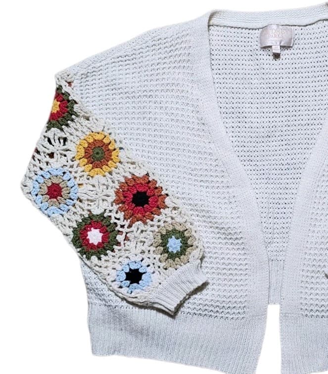 Audry Parks Granny Square Crochet Sleeve Open Front Cardigan Womans Size Med - Thumbnail 3
