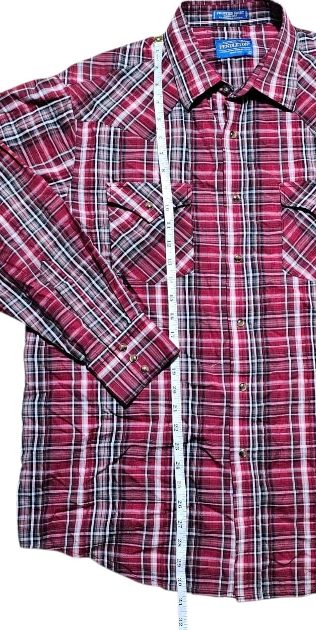 Pendleton Frontier Shirt Red Plaid Long Sleeve Pearl Snap Western Mens Large - Thumbnail 7
