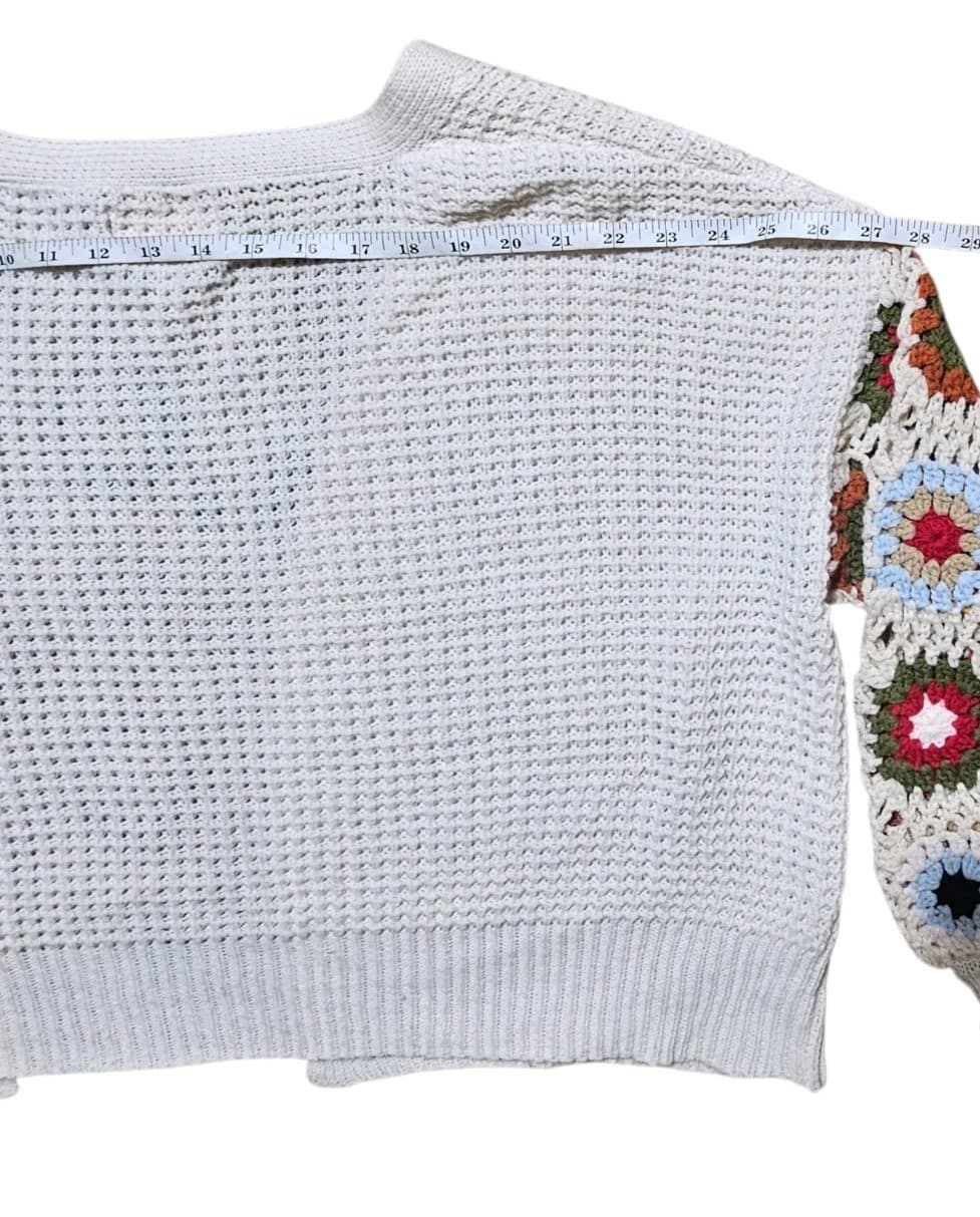 Audry Parks Granny Square Crochet Sleeve Open Front Cardigan Womans Size Med - Thumbnail 6