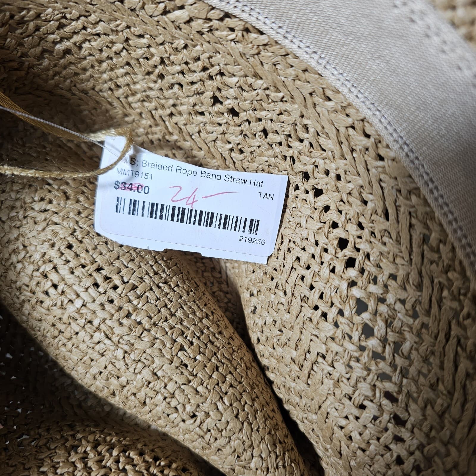 Straw Hat W/Braided Rope Band Nwt One Size Fits All - Thumbnail 6