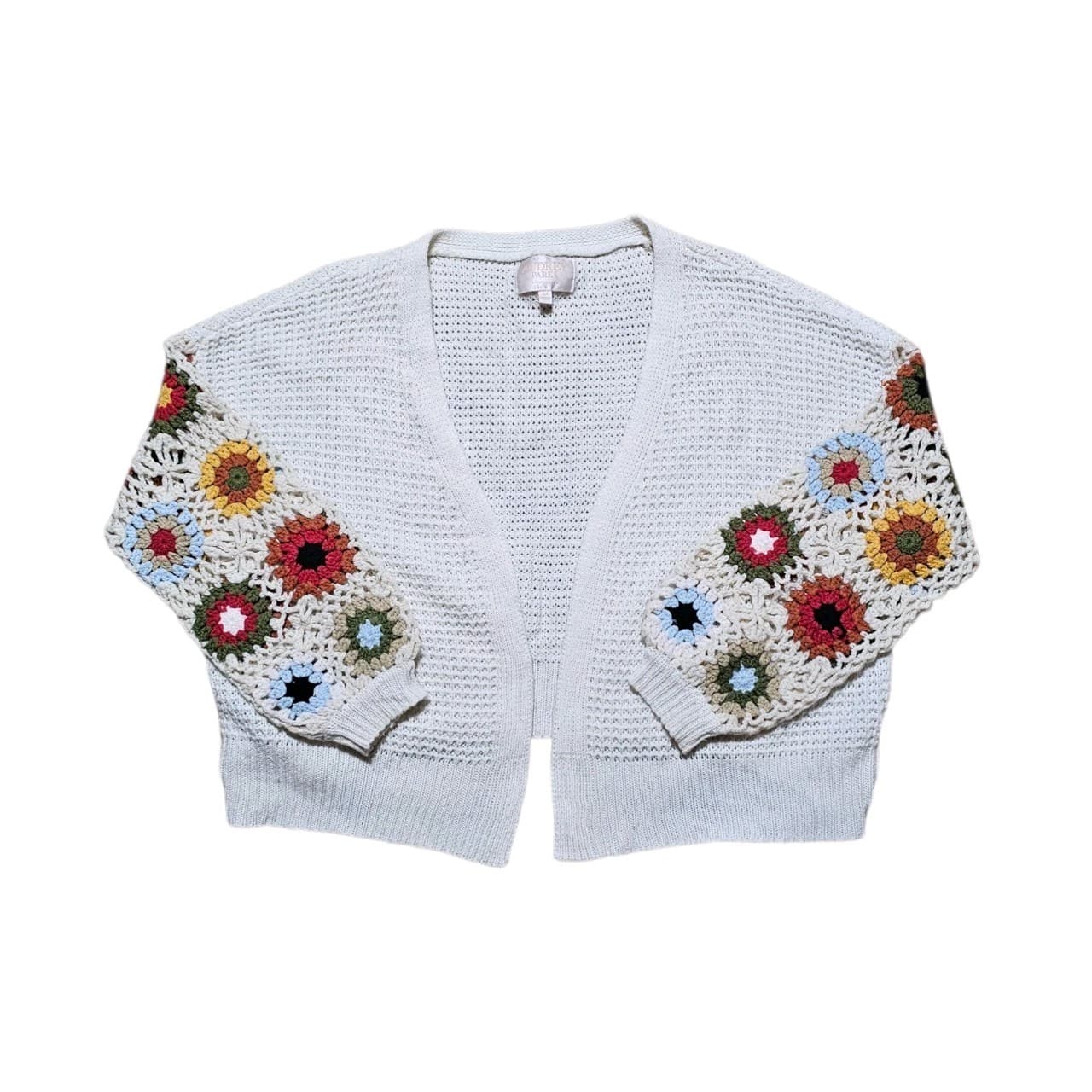 Audry Parks Granny Square Crochet Sleeve Open Front Cardigan Womans Size Med