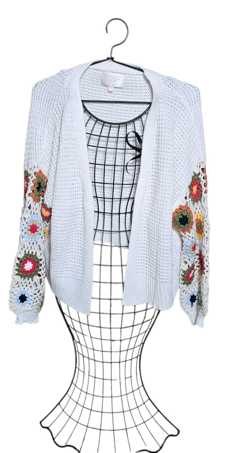 Audry Parks Granny Square Crochet Sleeve Open Front Cardigan Womans Size Med - Thumbnail 10