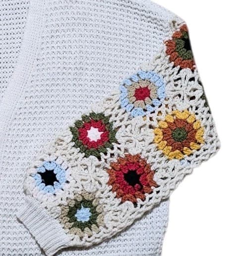 Audry Parks Granny Square Crochet Sleeve Open Front Cardigan Womans Size Med - Thumbnail 5