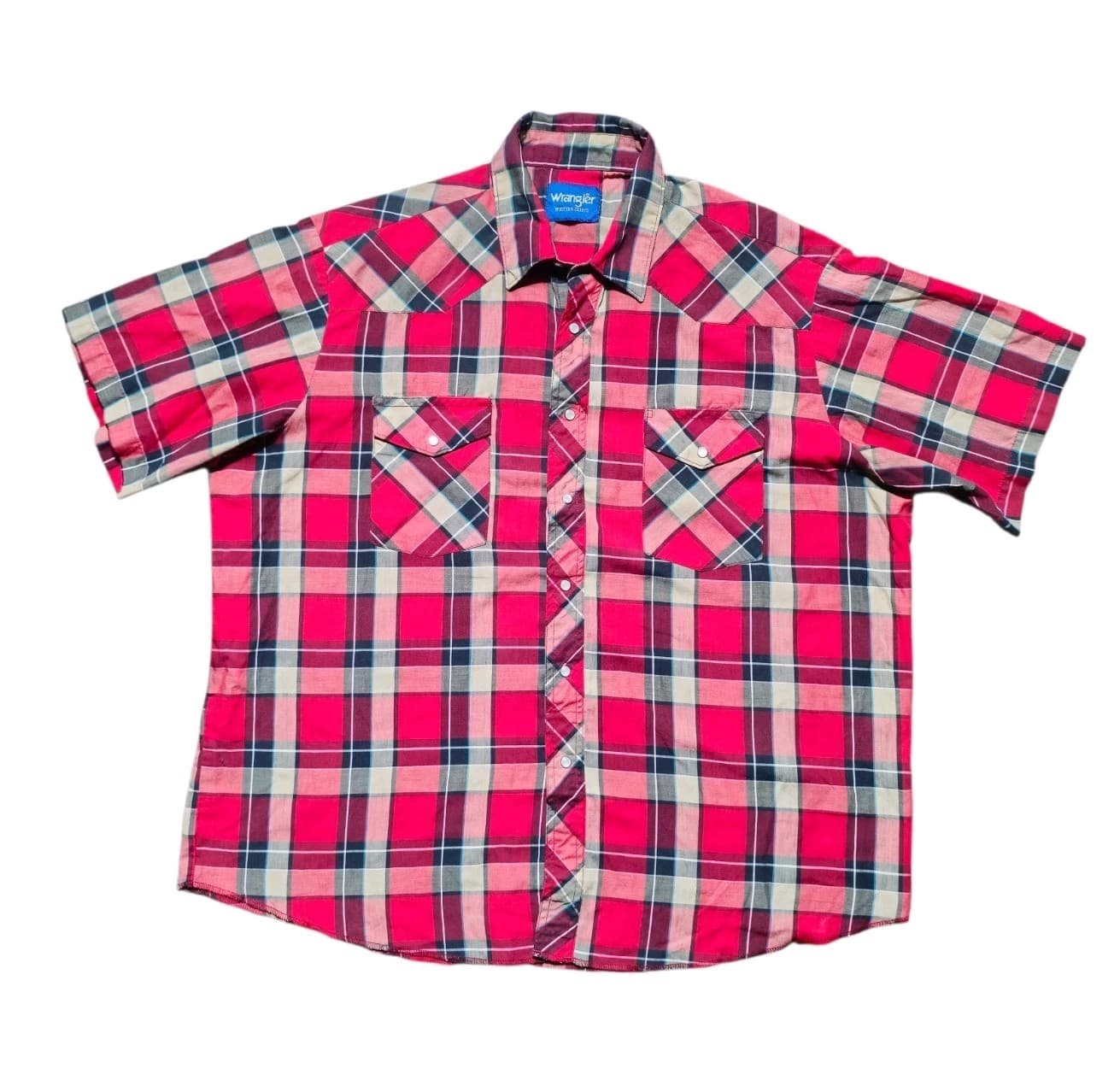 Vintage Wrangler Western Pearl Snap Double Pocket Plaid Shirt Men's 2XL
