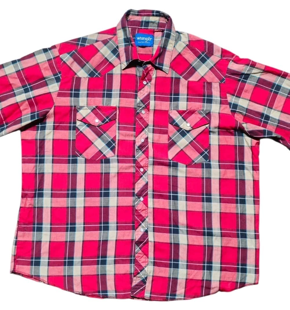 Vintage Wrangler Western Pearl Snap Double Pocket Plaid Shirt Men's 2XL - Thumbnail 2