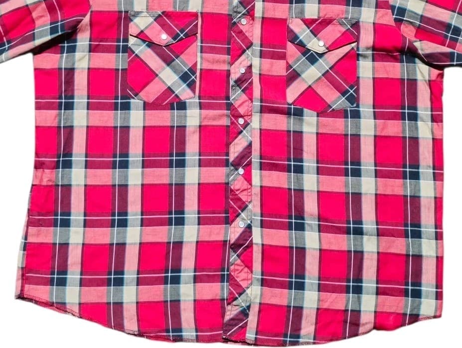 Vintage Wrangler Western Pearl Snap Double Pocket Plaid Shirt Men's 2XL - Thumbnail 4