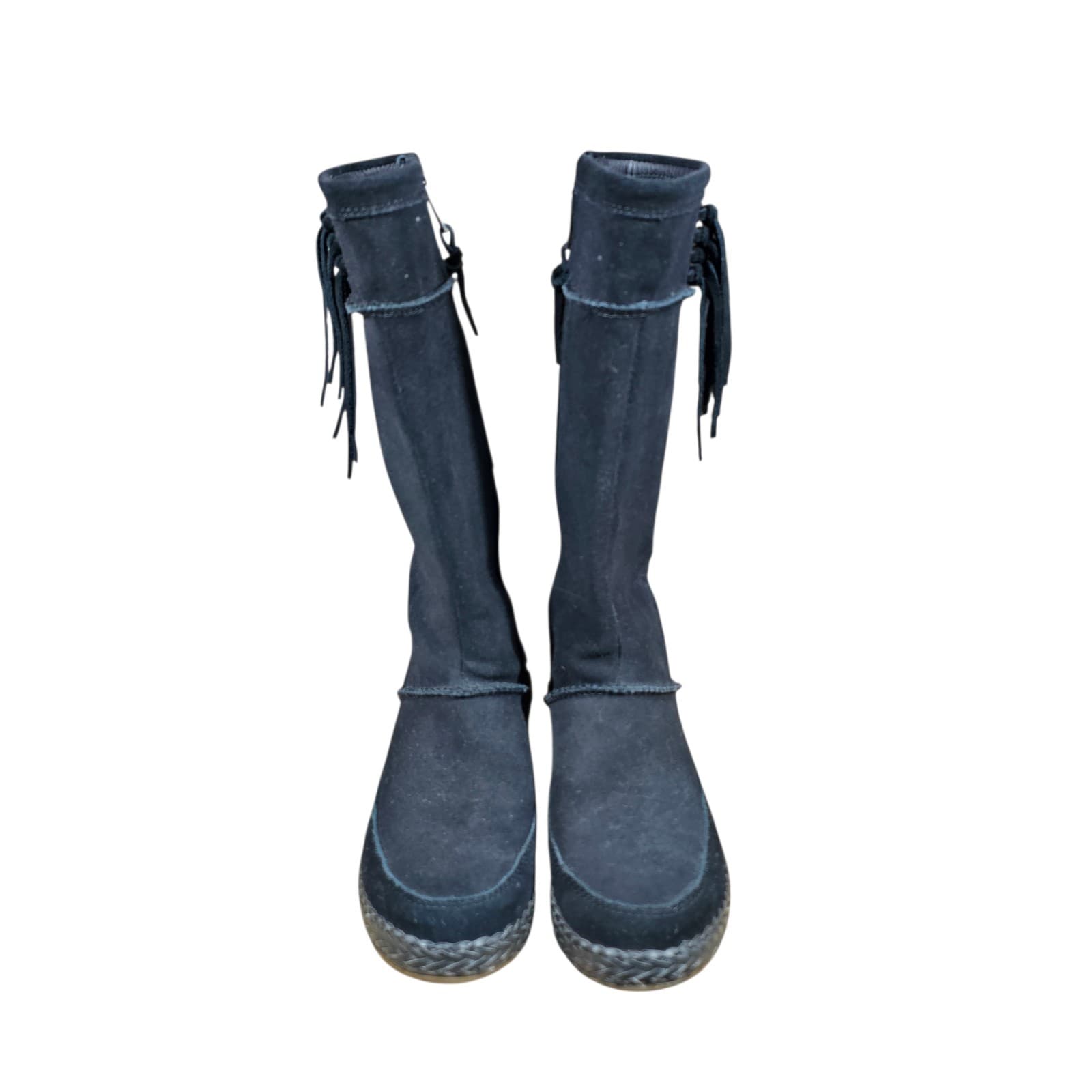 UGG Emerie Knee High Suede Boots Womens 6.5 Black Zip Fringe - Thumbnail 2