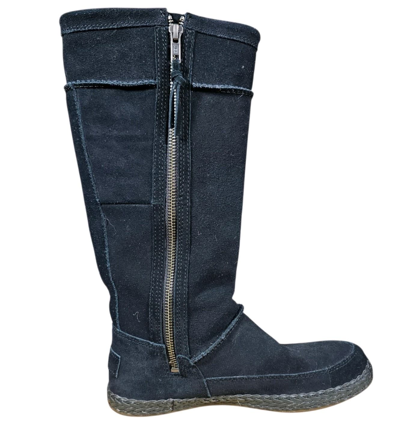 UGG Emerie Knee High Suede Boots Womens 6.5 Black Zip Fringe - Thumbnail 5