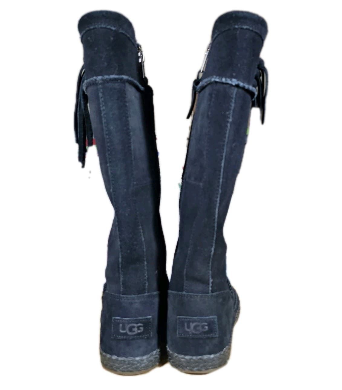 UGG Emerie Knee High Suede Boots Womens 6.5 Black Zip Fringe - Thumbnail 11