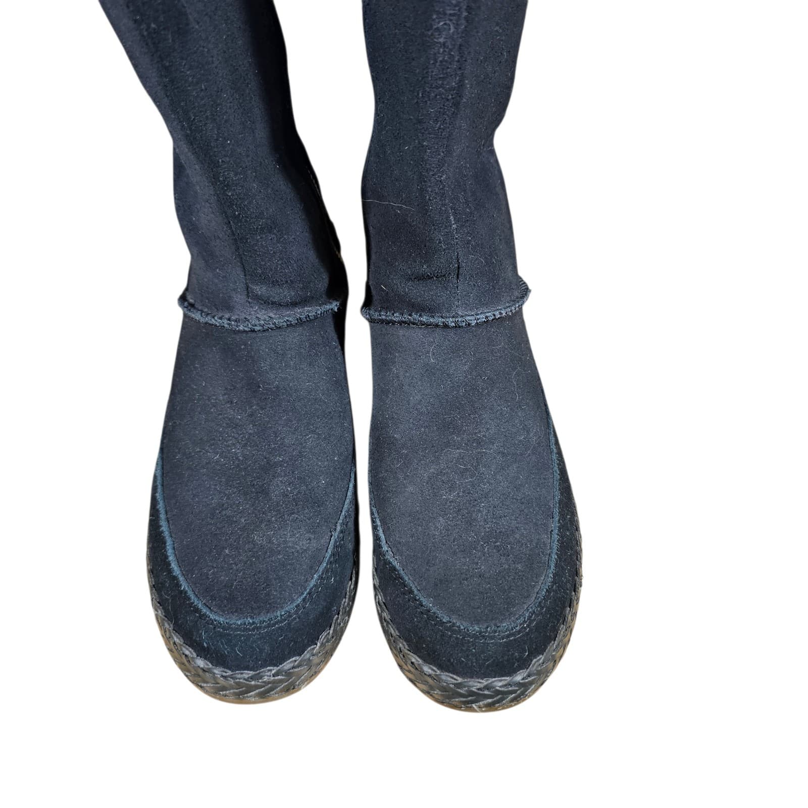 UGG Emerie Knee High Suede Boots Womens 6.5 Black Zip Fringe - Thumbnail 3