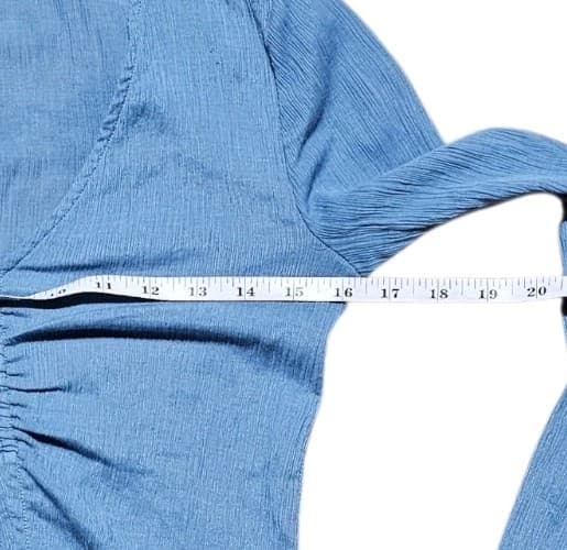 Madewell Semi-Sheer Shirred V-Neck Top Womans small Tranquil Lake Blue - Thumbnail 9