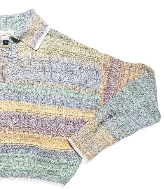 Universal Thread Striped Multicolored Cropped Polo V neck Sweater Womans Size S - Thumbnail 5