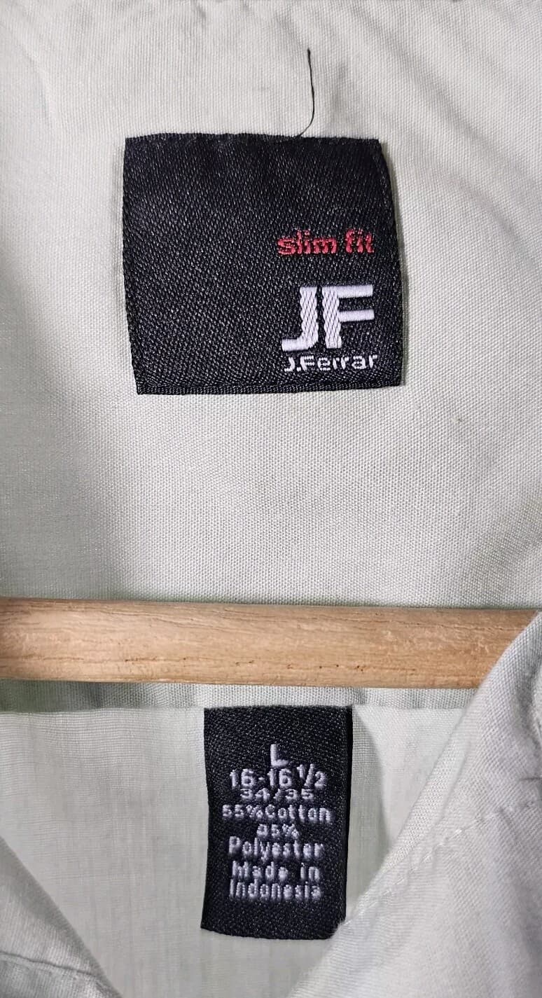 J. Ferrar Shirt Mens Green Cotton Blend Slim Fit Long Sleeve Button Up L - Thumbnail 7