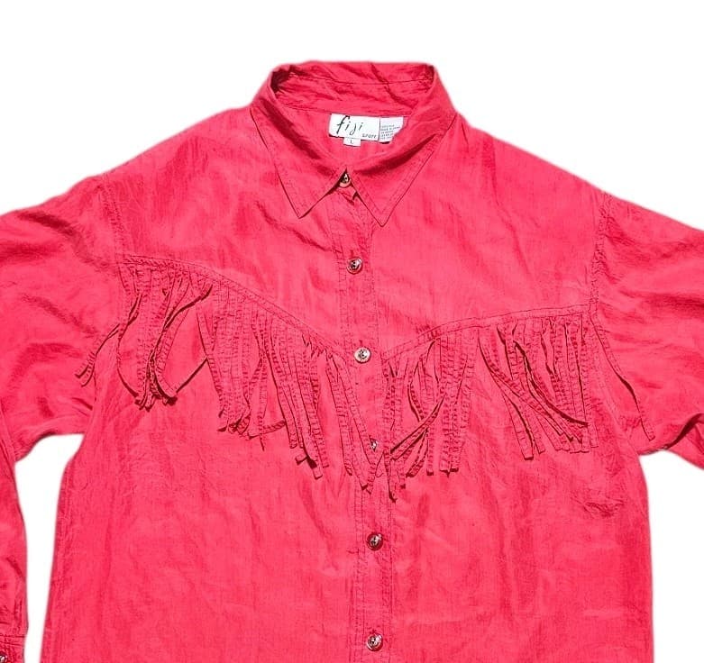 Fiji Sport Silk Western Button Down Sz Large Women's Red - Thumbnail 2