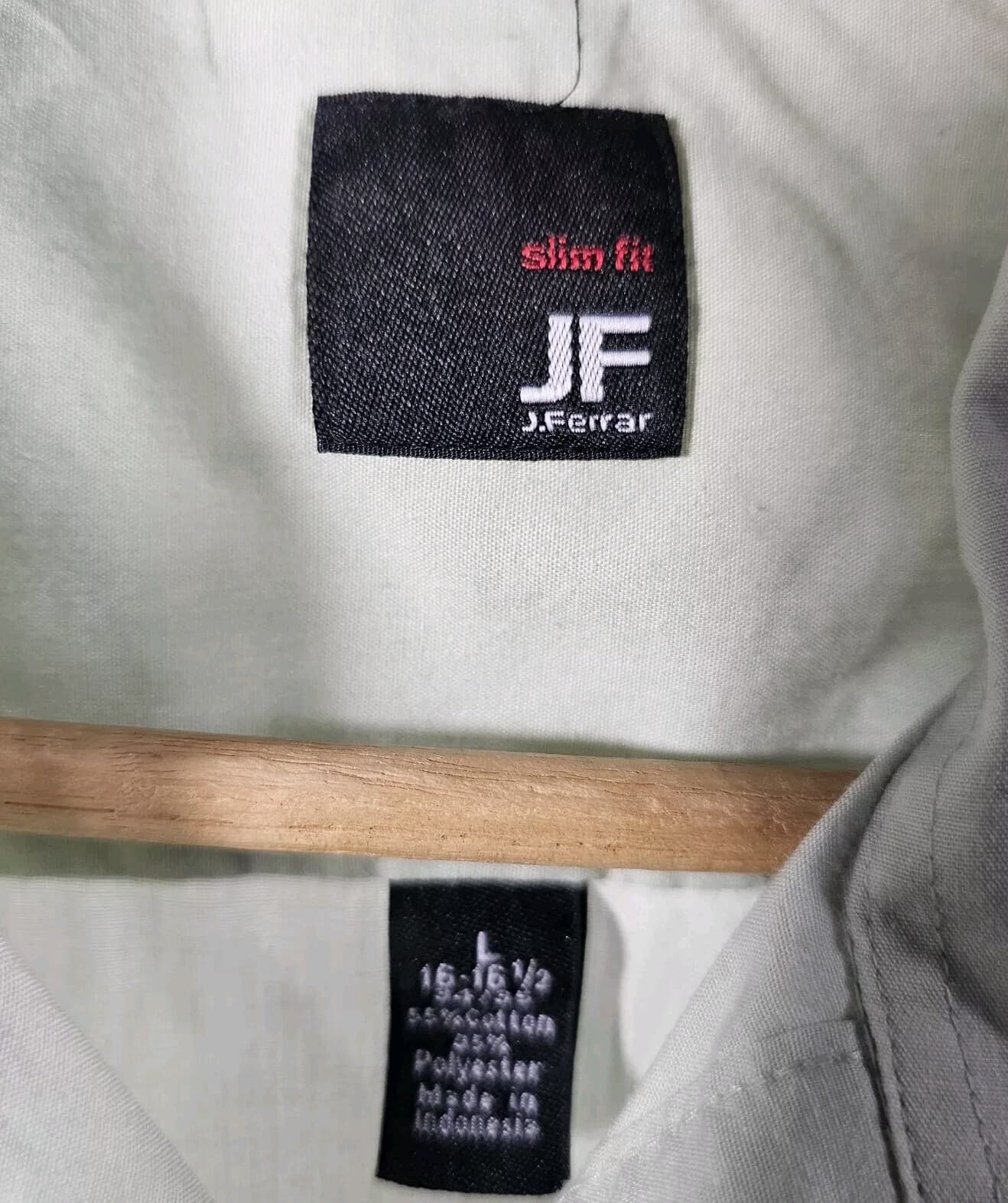 J. Ferrar Shirt Mens Green Cotton Blend Slim Fit Long Sleeve Button Up L - Thumbnail 6