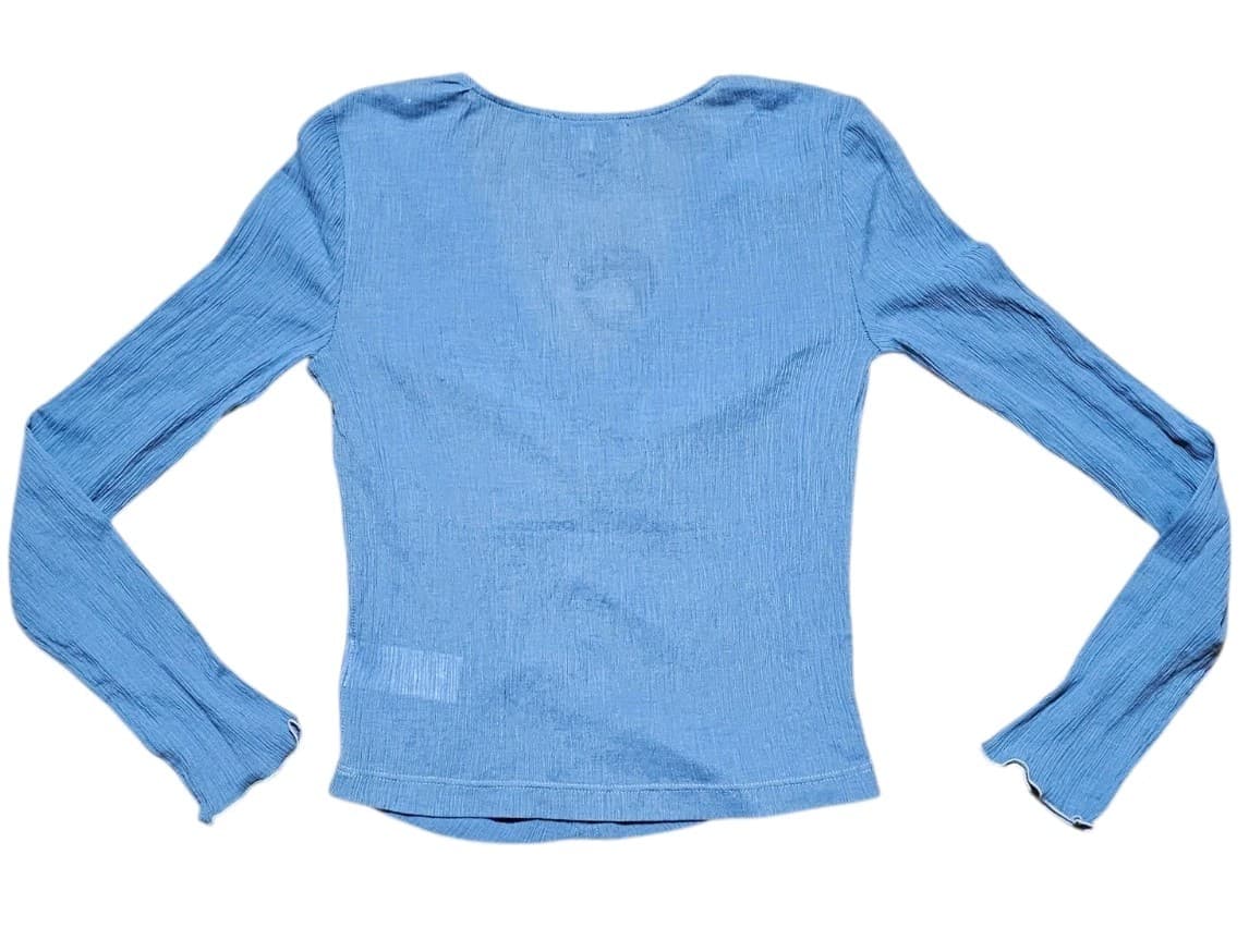 Madewell Semi-Sheer Shirred V-Neck Top Womans small Tranquil Lake Blue - Thumbnail 6