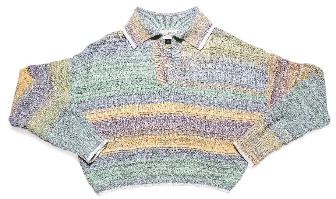 Universal Thread Striped Multicolored Cropped Polo V neck Sweater Womans Size S - Thumbnail 2