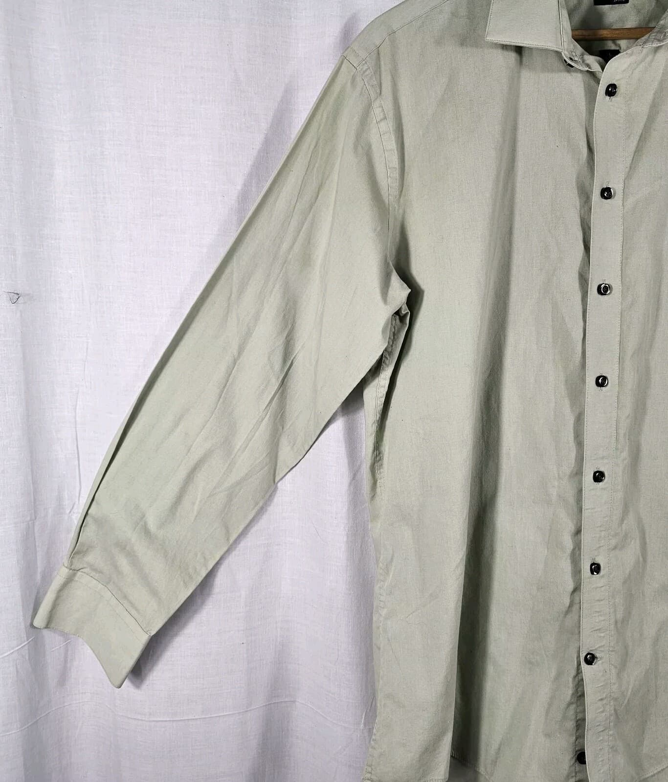 J. Ferrar Shirt Mens Green Cotton Blend Slim Fit Long Sleeve Button Up L - Thumbnail 2