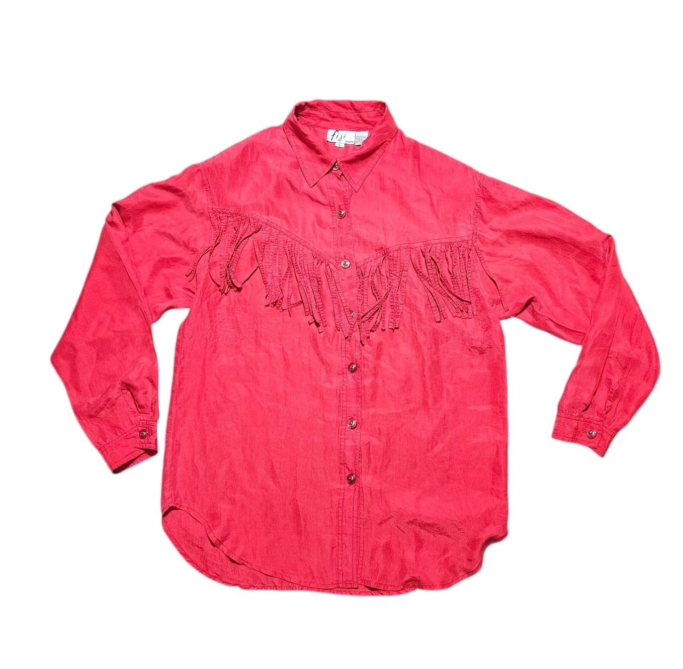 Fiji Sport Silk Western Button Down Sz Large Women's Red
