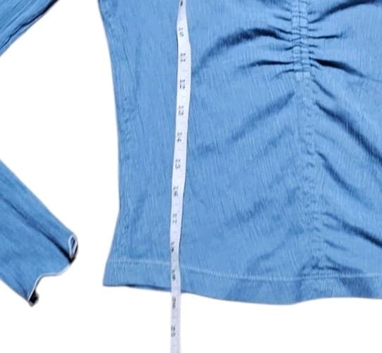 Madewell Semi-Sheer Shirred V-Neck Top Womans small Tranquil Lake Blue - Thumbnail 8