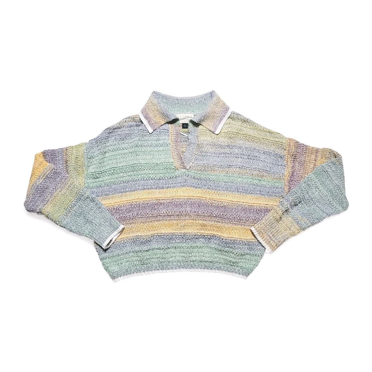 Universal Thread Striped Multicolored Cropped Polo V neck Sweater Womans Size S