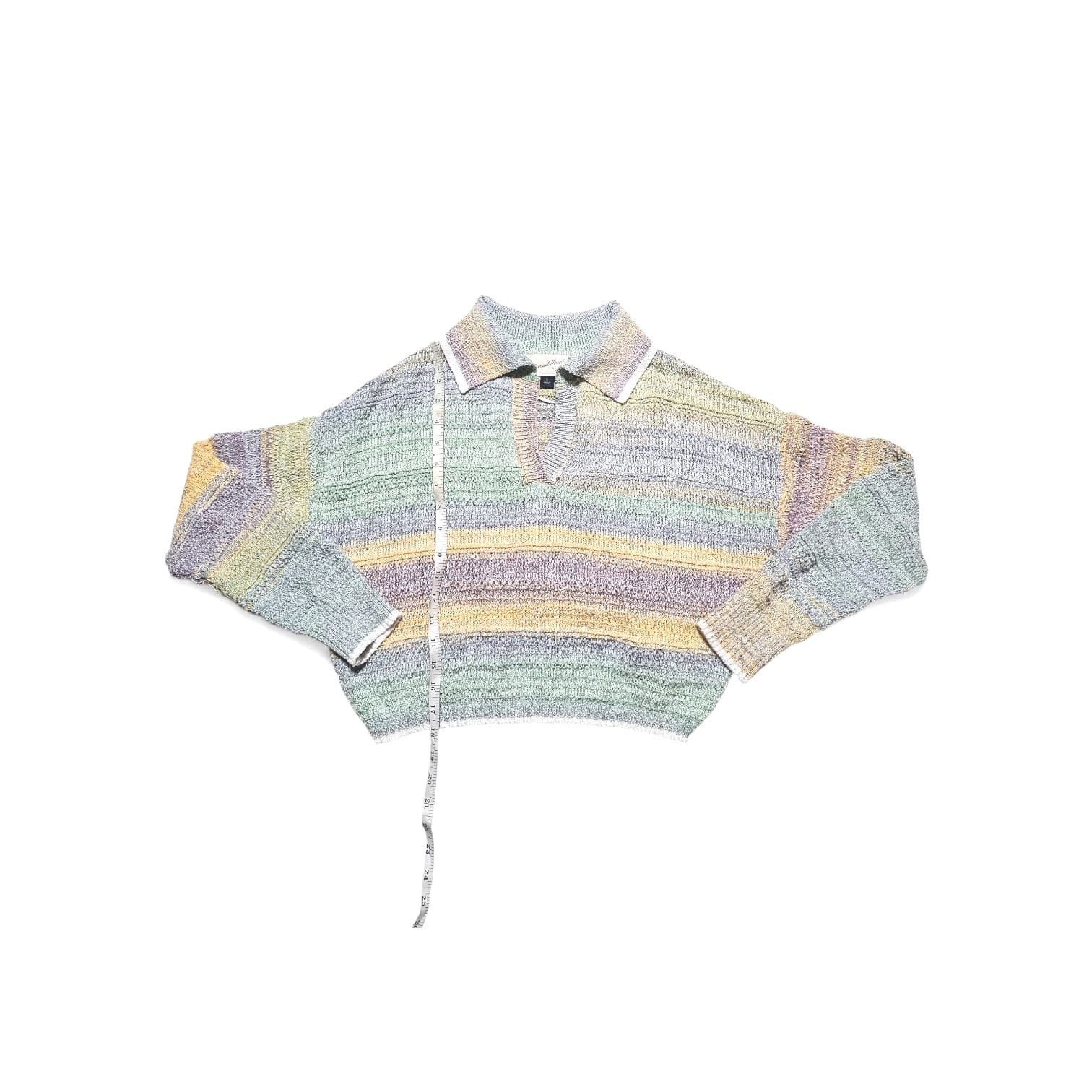 Universal Thread Striped Multicolored Cropped Polo V neck Sweater Womans Size S - Thumbnail 8