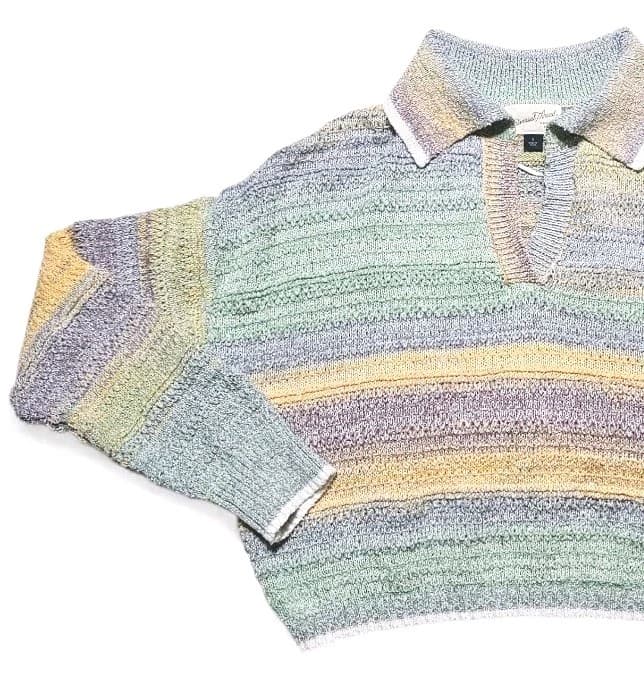 Universal Thread Striped Multicolored Cropped Polo V neck Sweater Womans Size S - Thumbnail 4